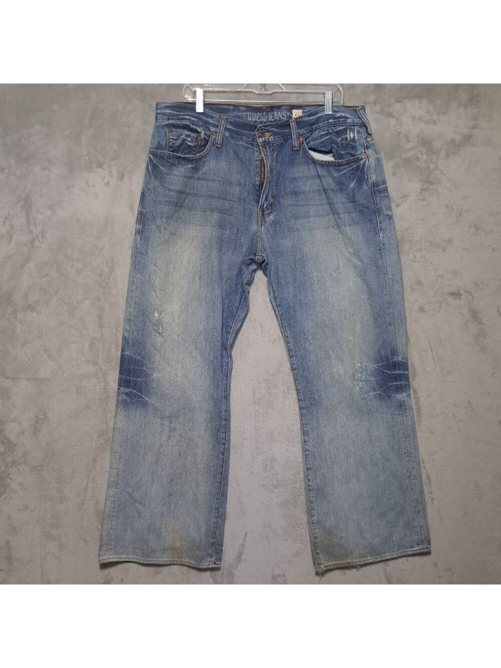 Guess 36x30 Distressed Wide Leg Jeans Blue Skater Y2K Style Denim Pants Vintage